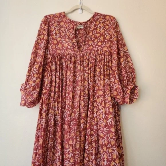 Daughters of India Women Kyra Midi Dress XL Floral Print Baloon Sleeve Bohemian - Picture 5 of 15